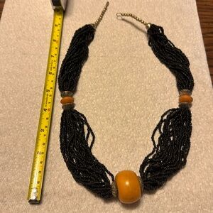Indian Multi Strands Beaded Statement Necklace in Black and Orange